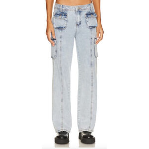 Superdown Brittany Cargo Jeans Size 27 Baggy Straight Light Wash Gorpcore NEW
